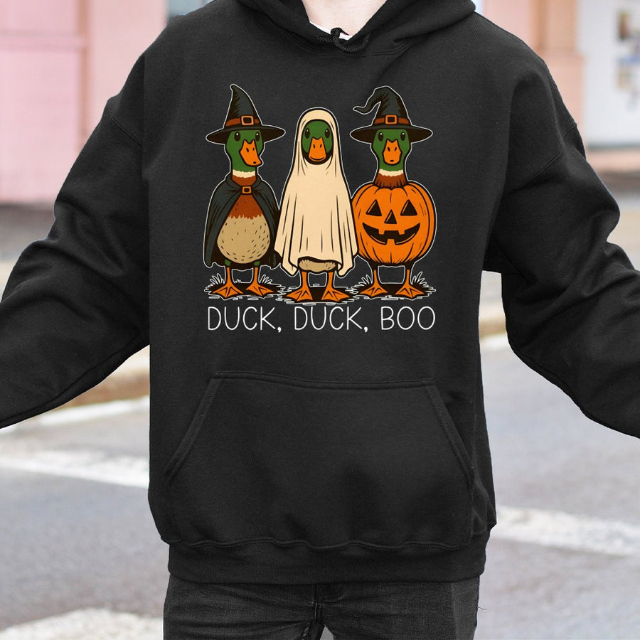 Duck Duck Boo Halloween Hoodie | Funny Spooky Season Mallard Graphic | Soft Cotton-Blend Pullover | Cute Autumn Gift For Duck Lovers