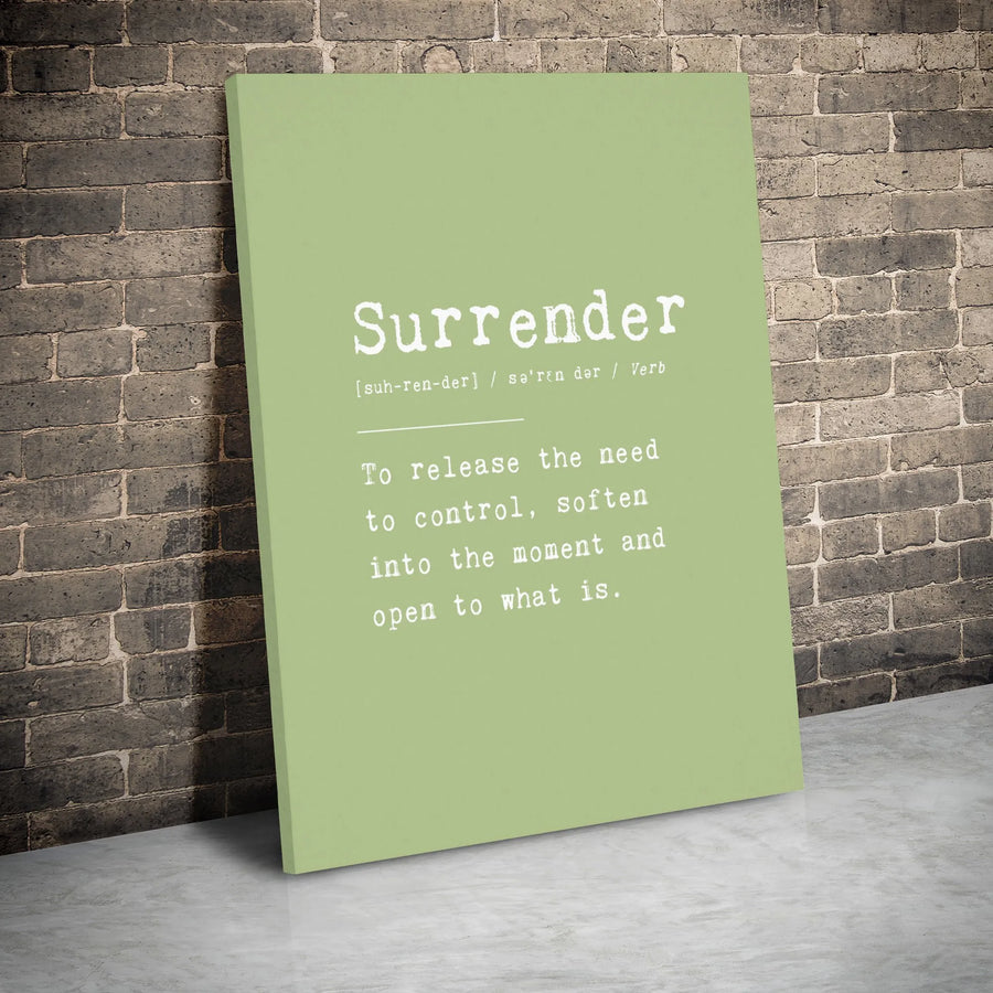 Surrender Definition Wall Art | Sage Green Minimalist Poster | Premium Gallery Wrapped Canvas | Inspirational Home Office Decor Gift