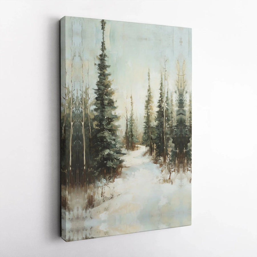 Winter Forest Canvas Print | Impressionist Snowy Path Wall Art | Gallery Wrapped Premium Canvas | Serene Nature Decor for Home and Office