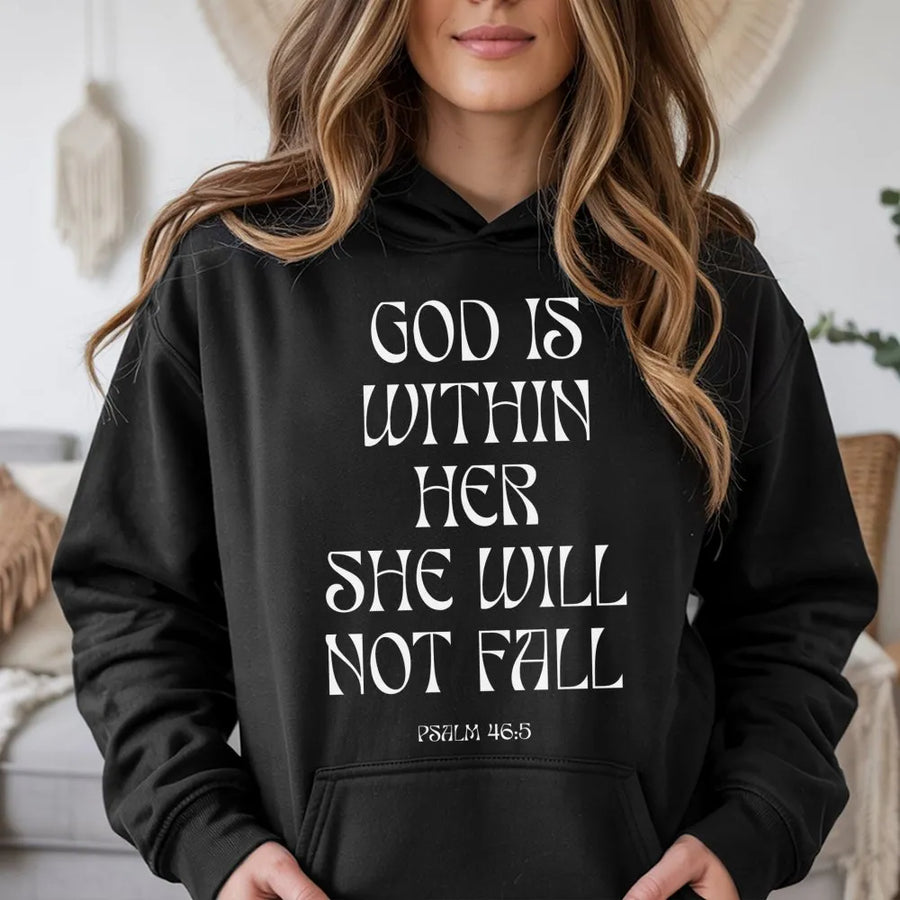 God Is Within Her Hoodie | Psalm 46:5 Aesthetic Christian Gift | Premium Soft Cotton Blend | Faith-Based Religious Apparel For Women