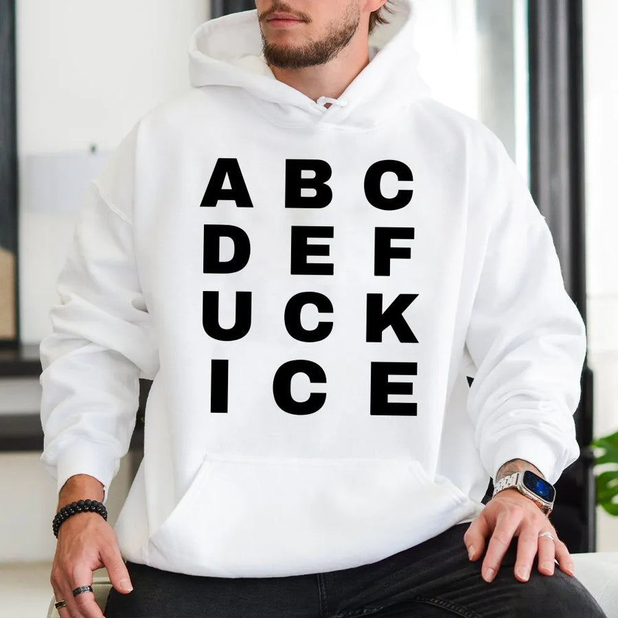 Abolish ICE Hoodie | Funny Alphabet Protest Design | Premium Cotton-Blend | Gift for Political Activist