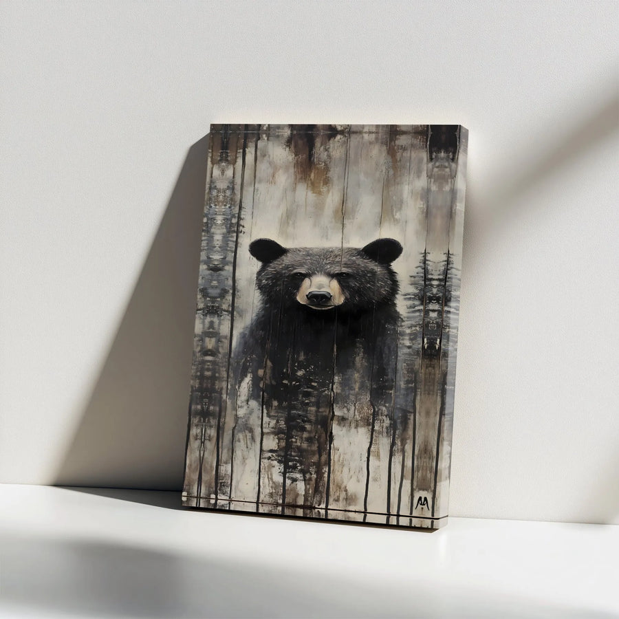 Black Bear Canvas Wall Art | Rustic Woodland Painting Print | Premium Gallery Wrapped Canvas | Modern Cabin & Lodge Decor Gift