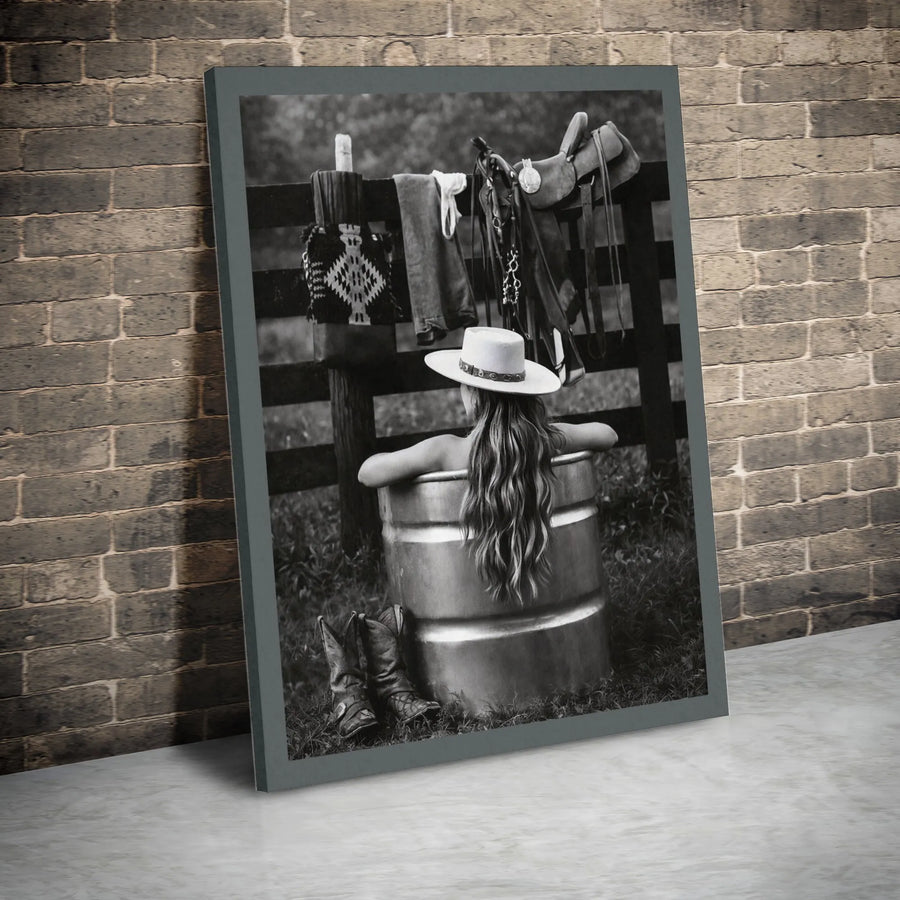 Western Cowgirl Canvas Wall Art | Black and White Rustic Photography | Premium Fade-Resistant Print | Collector's Gift for Farmhouse Decor