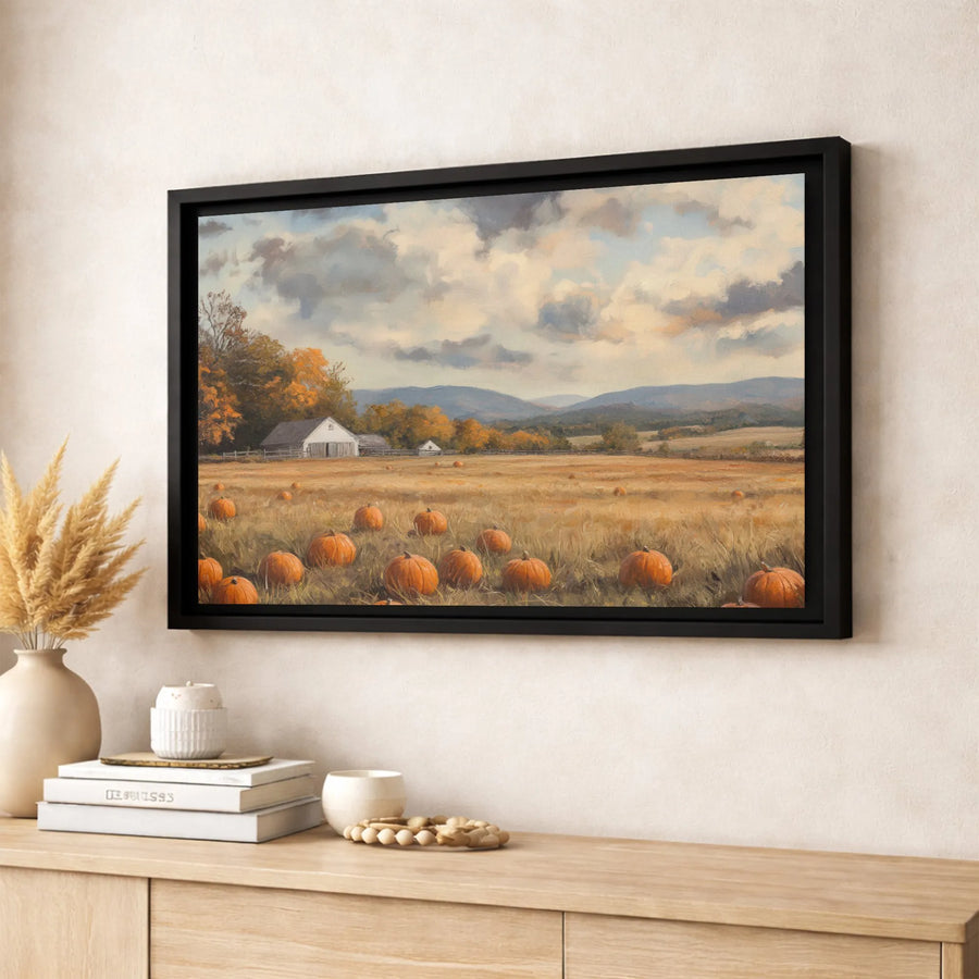 Autumn Pumpkin Patch Wall Art | Rustic Farmhouse Landscape Print | Premium 1.25" Gallery Canvas | Fall Home Decor Gift for Farm Lovers