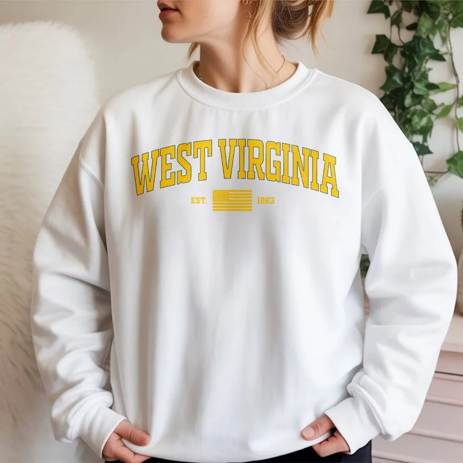 Vintage West Virginia Sweatshirt | Retro Collegiate EST 1863 Graphic | Premium 100% Cotton Tee | State Pride Souvenir Gift for Men & Women