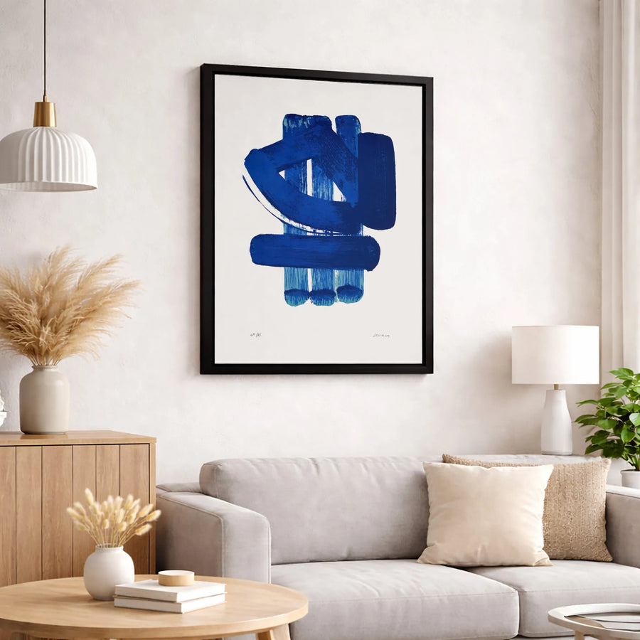 Abstract Blue Brushstroke Canvas Wall Art | Minimalist Modern Painting Print | Gallery-Quality 1.25 Inch Frame | Contemporary Home Decor Gift