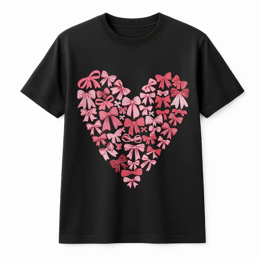 Coquette Bow Heart T-Shirt | Pink Ribbon Aesthetic Graphic | Soft Cotton Premium Tee | Cute Valentine's Day Gift For Her