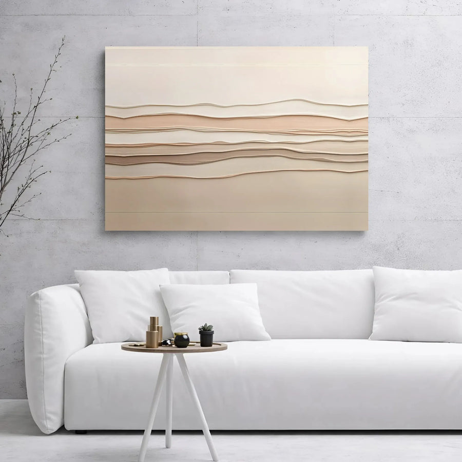 Abstract Neutral Canvas Wall Art | Wavy Layered Minimalist Decor | Premium Gallery Wrap Print | Modern Home & Office Living Room Aesthetic