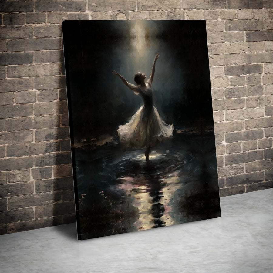 Ballerina Canvas Wall Art | Moody Oil Painting Style Spotlight Print | Gallery Quality 1.25 Inch Wrap | Premium Gift for Dance Lover