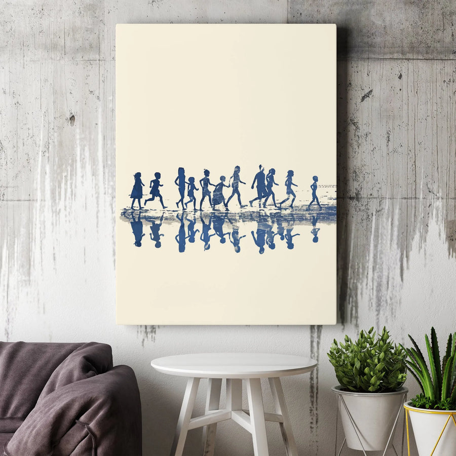 Beach Kids Silhouette Canvas | Minimalist Children Walking Art | Premium Fade-Resistant Print | Coastal Home Decor Gift