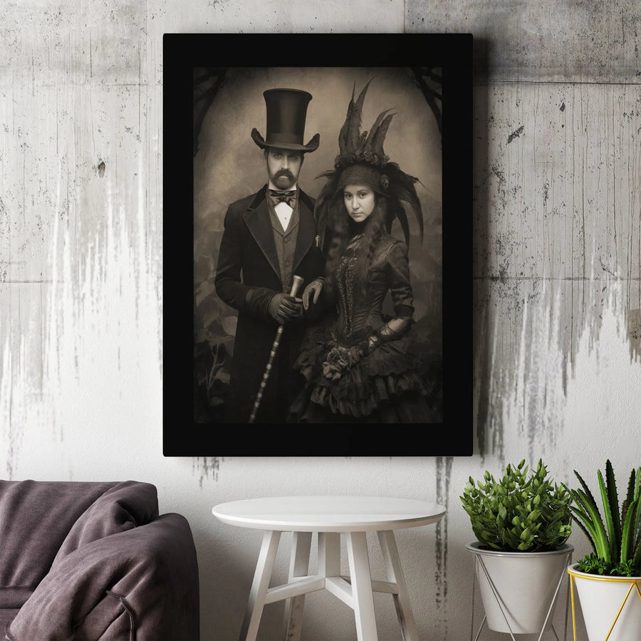 Victorian Couple Canvas Wall Art | Gothic Steampunk Portrait | Premium Gallery Wrapped Decor | Unique Historical Gift for Home Office