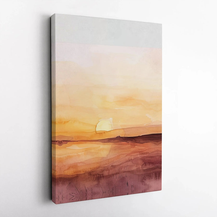 Abstract Sunset Canvas Wall Art | Watercolor Rolling Hills Landscape Print | Premium Gallery Wrapped Decor | Modern Minimalist Home Office Gift