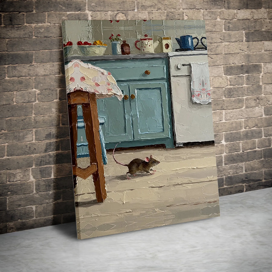 Rustic Mouse in Kitchen Canvas Wall Art | Textured Farmhouse Painting Print | Premium Gallery Wrapped Canvas | Unique Farmhouse Kitchen Decor Gift