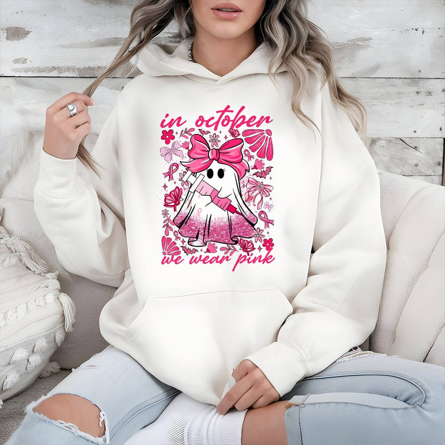 Breast Cancer Awareness Hoodie | Pink Ghost Coquette Nurse Design | Soft Cotton Blend | Halloween Nursing School Gift for RN Student