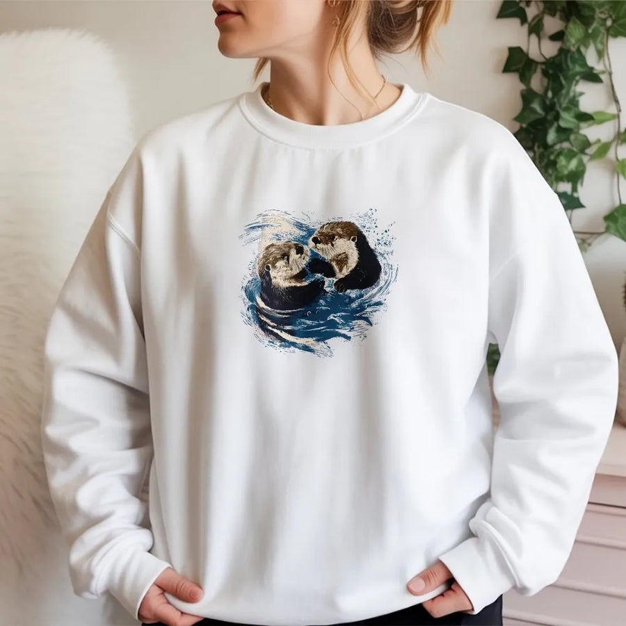Cute Otter Sweatshirt | Sea Otters Holding Hands Graphic Tee | Premium Comfort Colors 100% Cotton | Gift for Animal Lover