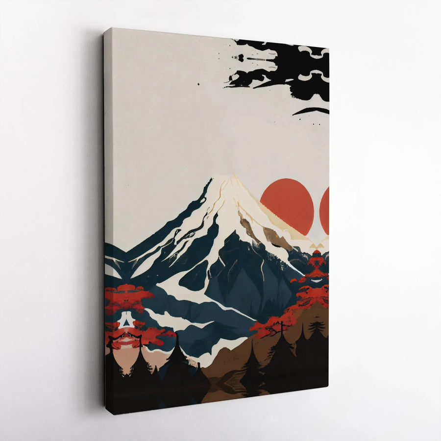 Japanese Mountain Canvas Art | Mount Fuji & Red Sun Landscape | Premium Fade-Resistant Print | Minimalist Zen Home Decor Wall Hanging