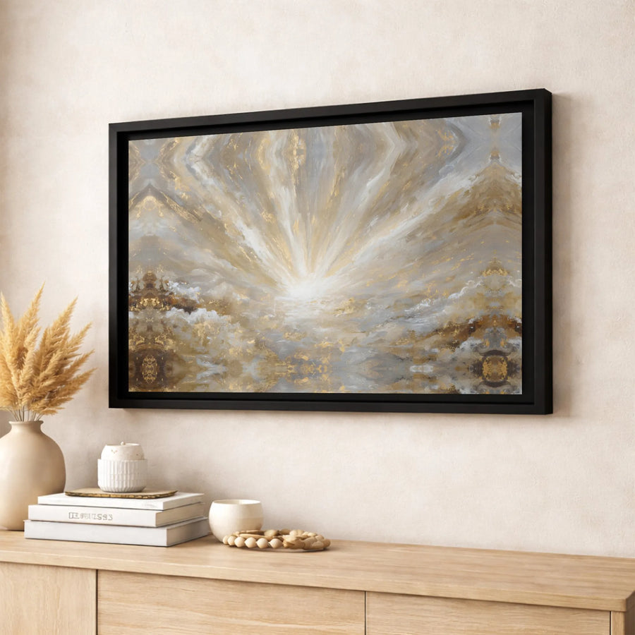 Abstract Gold Canvas Wall Art | Celestial Light Burst Texture Print | Large Modern Gallery Wrap | Luxury Home Decor Gift for Living Room