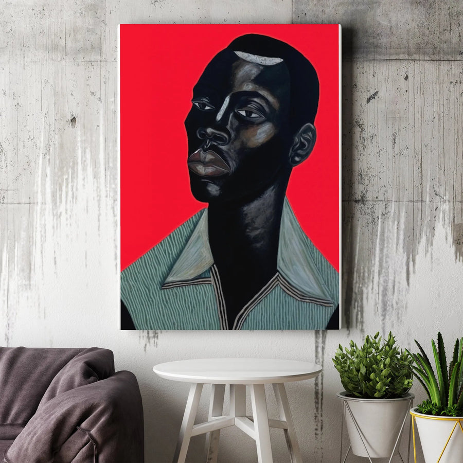 Black Man Portrait Canvas Print | Modern Expressive Art with Red Background | Premium Gallery Wrapped Canvas | Collector's African American Art for Home Decor