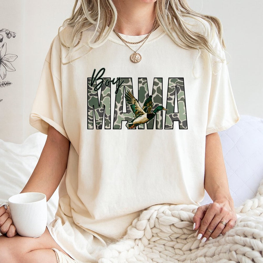 Boy Mama Camo Duck T-Shirt | Mallard Hunting Design | Premium 100% Cotton | Gift for Outdoorsy Mom