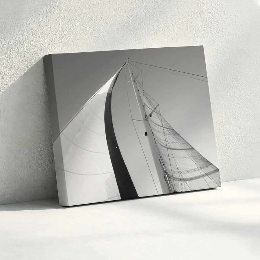 Sailboat Canvas Wall Art | Black and White Sailing Photography | Premium Gallery Wrapped Canvas | Modern Coastal Decor Gift for Sailor