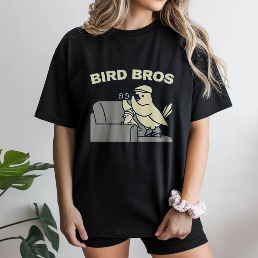 Bird Watching T-Shirt | Funny Bird Bros Cartoon Graphic | Premium Soft Cotton Tee | Cute Gift for Bird Lovers and Ornithology Fans