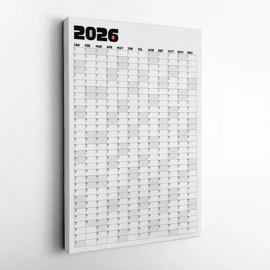 2026 Yearly Wall Calendar Canvas | Modern Minimalist Vertical Layout | Premium Gallery-Wrapped Print | Functional Office Decor Gift