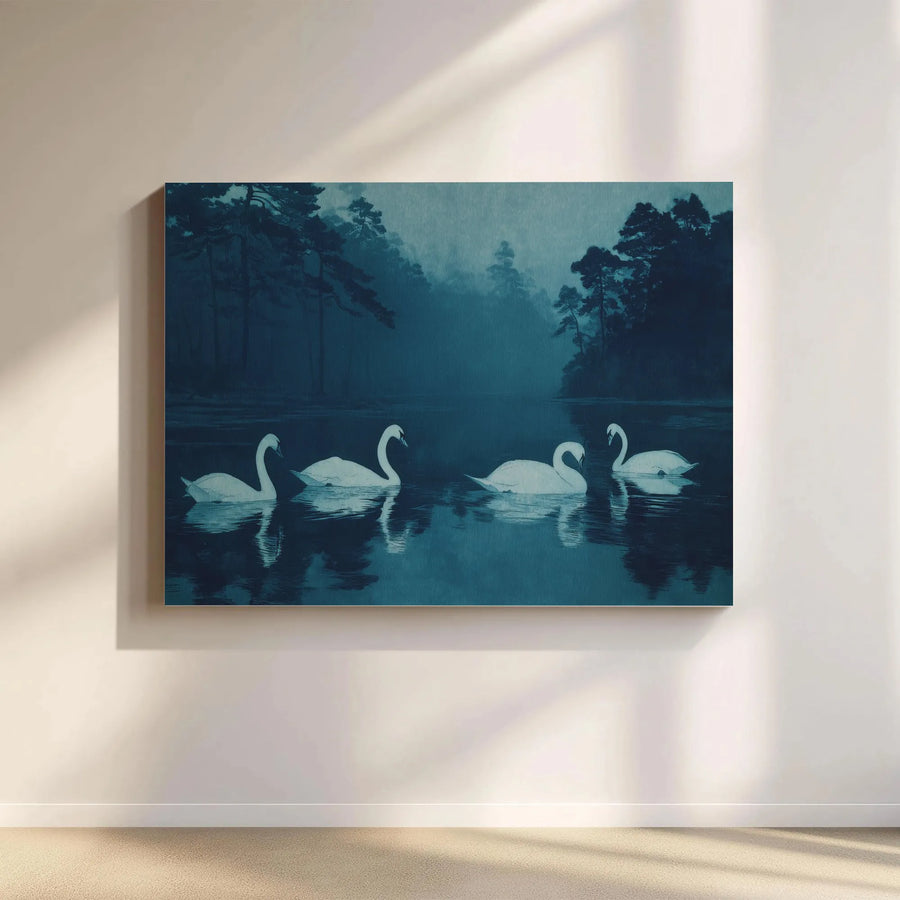 Moody Swan Lake Canvas Art | Vintage Wildlife Painting Print | Premium Fade-Resistant Print | Living Room & Bedroom Wall Decor Gift
