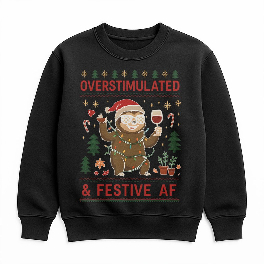 Overstimulated Sloth Sweatshirt | Funny Wine Christmas Sweater | Cozy Unisex Holiday Gift | Premium Soft Winter Pullover