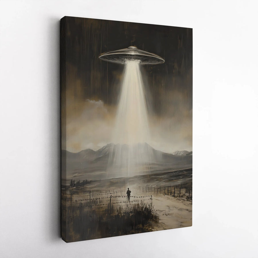 UFO Abduction Wall Art | Moody Alien Spaceship Landscape | Premium Gallery-Wrapped Canvas | Sci-Fi Home Decor Gift