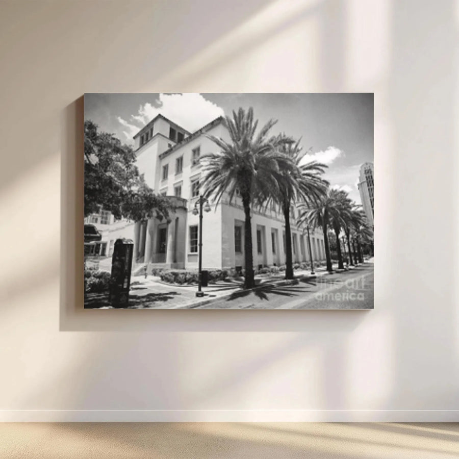 Vintage Post Office Canvas Wall Art | Black and White Architectural Photography Print | Premium Gallery Wrapped Canvas | Modern Home & Office Decor