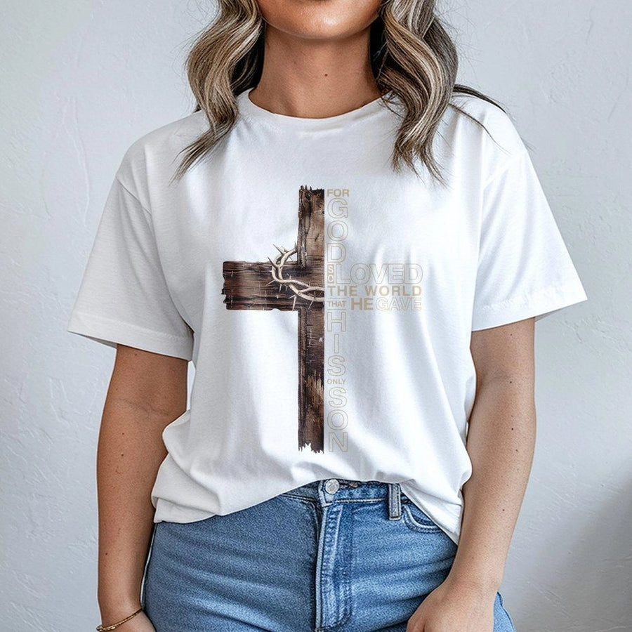 Christian Cross T-Shirt | Rustic Crown of Thorns Graphic | Premium 100% Cotton | Religious Faith Apparel Gift for Men and Women