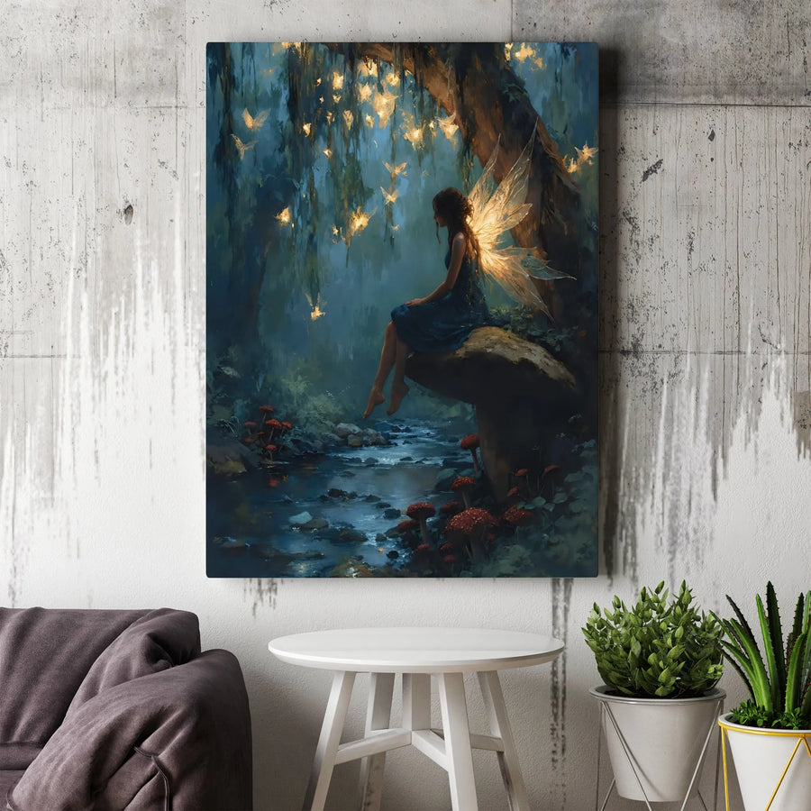 Enchanted Fairy Forest Canvas Wall Art | Magical Glowing Wings Fantasy Decor | Premium Gallery Wrap Print | Whimsical Bedroom & Living Room Gift