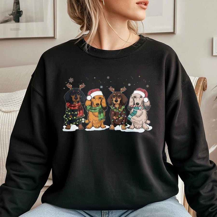 Dachshund Christmas Sweatshirt | Cute Festive Weiner Dog Print | Soft Cotton Blend Premium Pullover | Holiday Gift For Dog Lovers