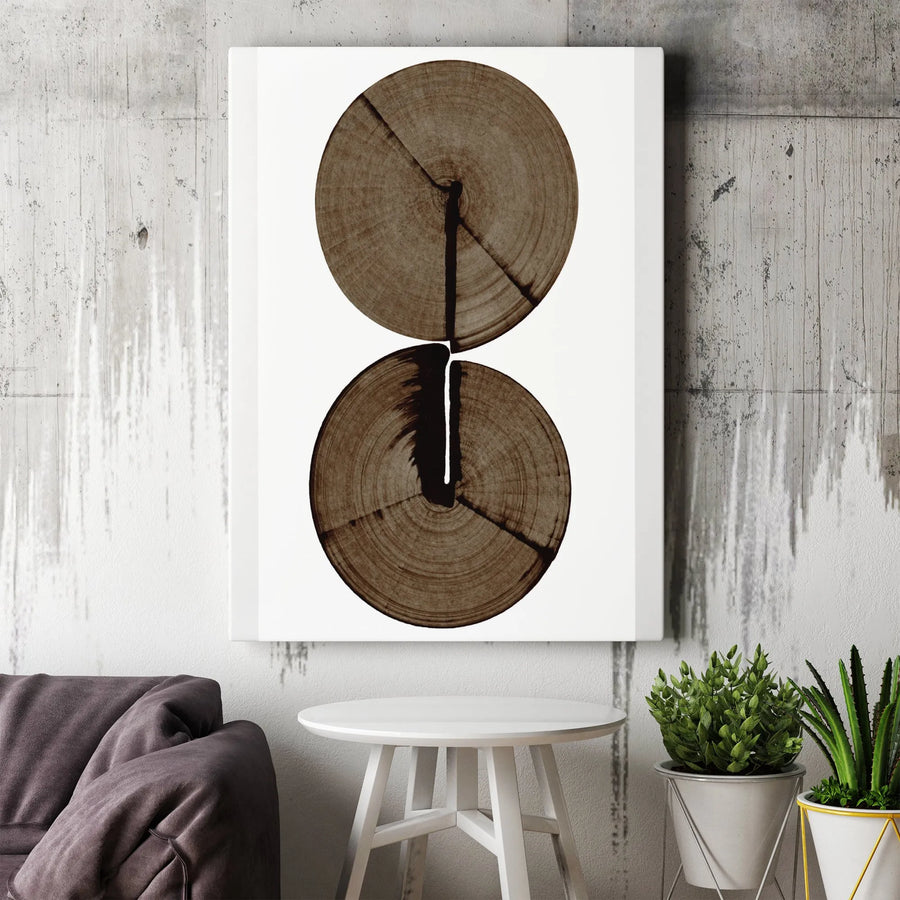 Wood Slice Vertical Canvas Print | Abstract Tree Ring Graphic | Premium Gallery Wrapped Canvas | Modern Rustic Home Decor Gift for Living Room