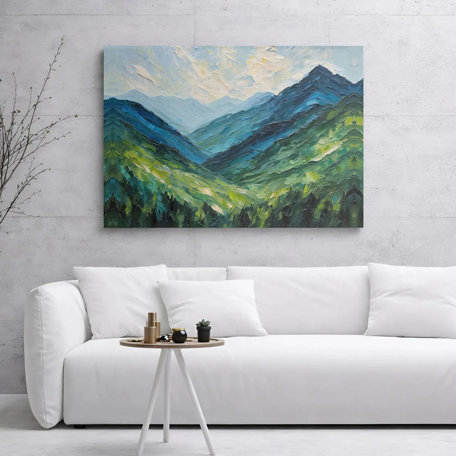 Mountain Landscape Canvas Print | Impasto Style Oil Painting Art | 1.25" Gallery Wrap | Premium Nature Wall Decor for Modern Home Office