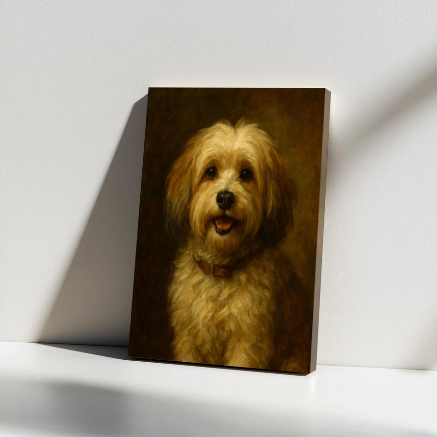 Fluffy Dog Portrait Canvas Wall Art | Vintage Oil Painting Style Pet Print | Gallery Wrapped Premium Decor | Gift For Dog Lovers