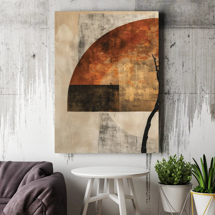 Abstract Canvas Wall Art | Geometric Earth Tone Print & Tree Silhouette | Premium Gallery Quality Canvas | Modern Japandi Home Decor Gift