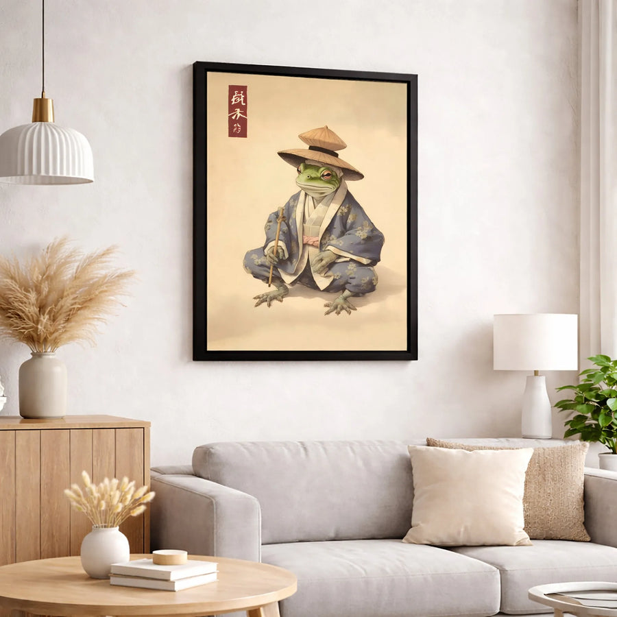 Japanese Samurai Frog Canvas Print | Vintage Style Warrior Toad Wall Art | Premium Gallery-Wrapped 1.25" Profile | Unique Home Decor Gift