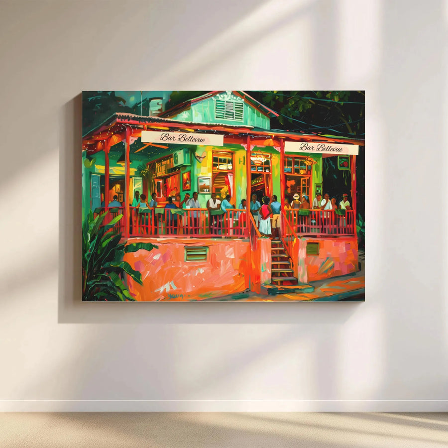 Caribbean Nightlife Wall Art | Vibrant Bar Bellevue Painting | Premium 1.25" Gallery Canvas | Tropical Home Decor Gift