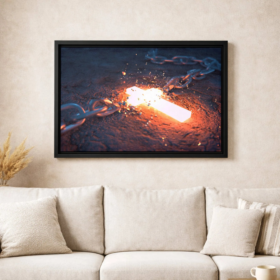 Breaking Chains Christian Cross Canvas Art | Glowing Religious Wall Decor | Premium 1.25-Inch Gallery Wrap | Spiritual Faith Gift for Home