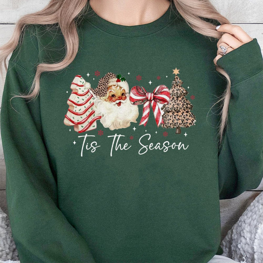 Tis The Season Christmas Sweatshirt | Retro Santa Leopard Print Graphic | Premium Cotton Blend | Holiday Gift For Her