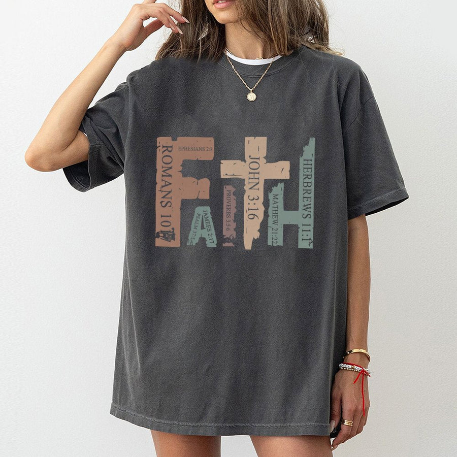 Faith Scripture T-Shirt | Boho Christian Bible Verse Design | 100% Cotton Religious Gift | Trendy Faith-Based Graphic Tee for Women