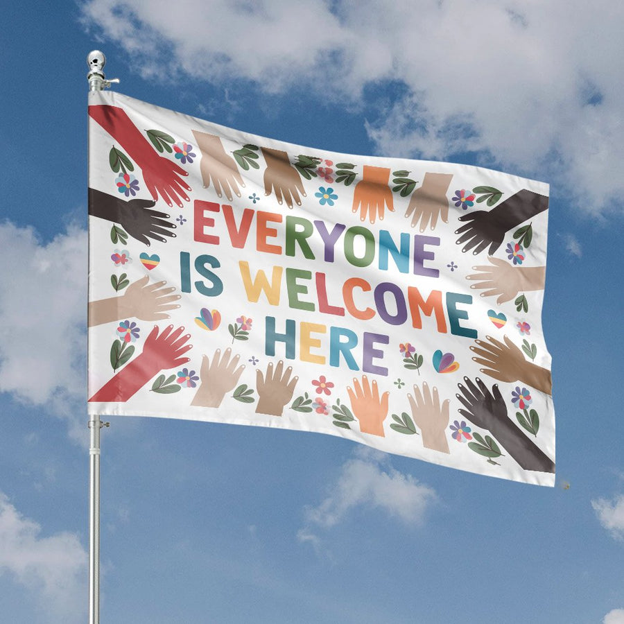 Everyone Is Welcome Here House Flag | Diversity Inclusion Garden Banner | UV-Resistant Polyester | Welcoming Home Decor Gift