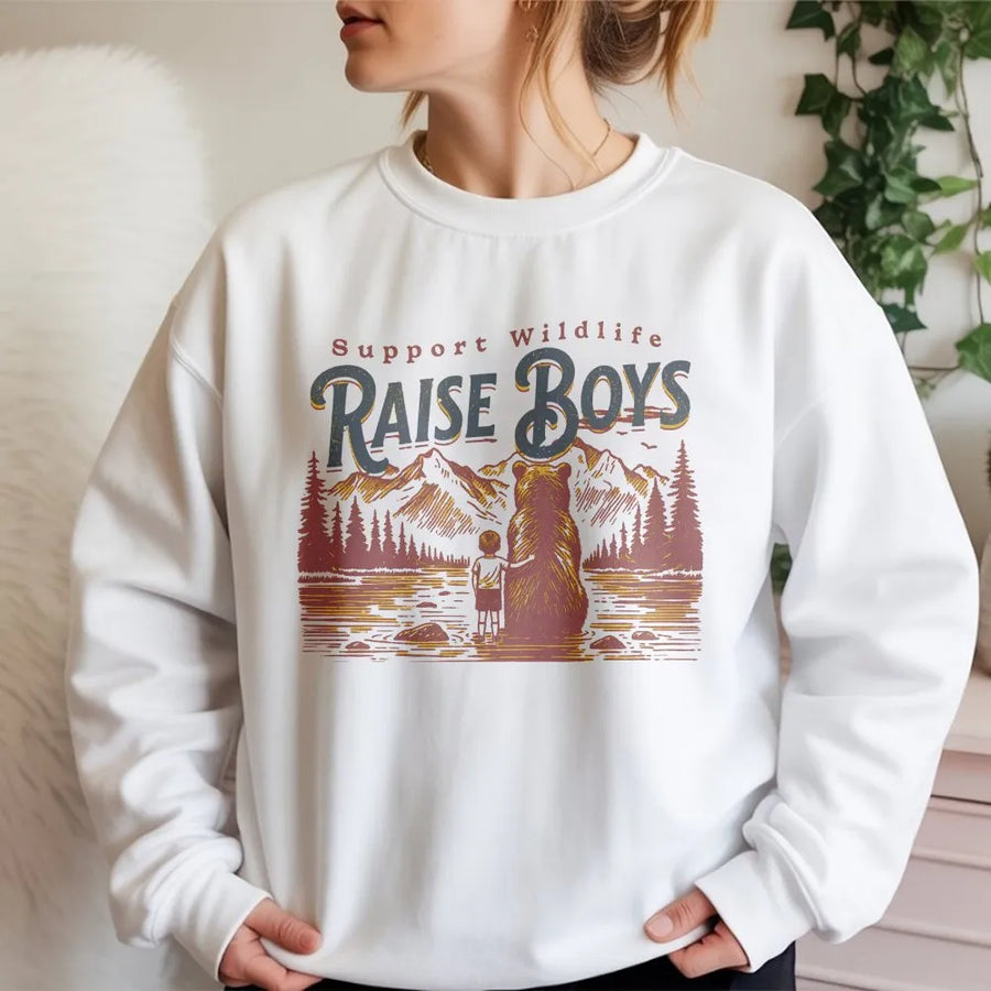 Support Wildlife Raise Boys Sweatshirt | Funny Mama Bear Graphic Tee | Premium Cotton Comfort Colors Shirt | Nature Lover Gift for Mom