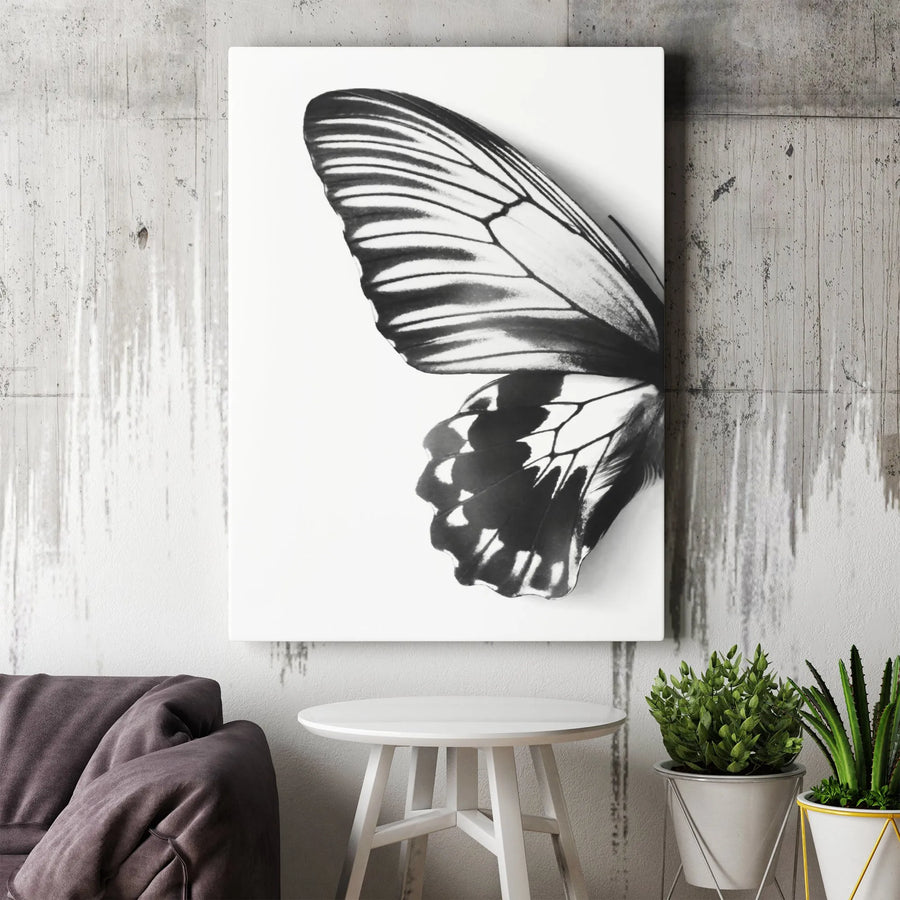 Butterfly Wing Canvas Wall Art | Minimalist Black and White Macro Print | Premium Gallery Wrapped Decor | Modern Nature Home Office Gift