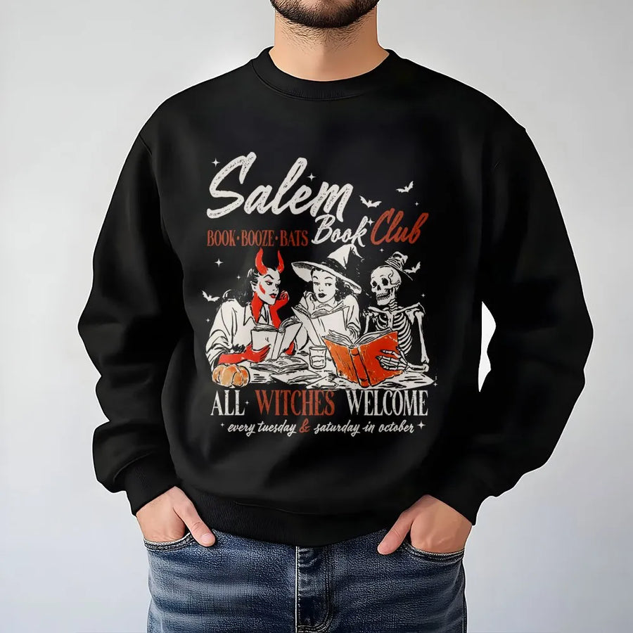 Salem Book Club Sweatshirt | Spooky Skeleton Witch Aesthetic | Soft Cotton Blend Crewneck | Halloween Reading Gift For Book Lovers