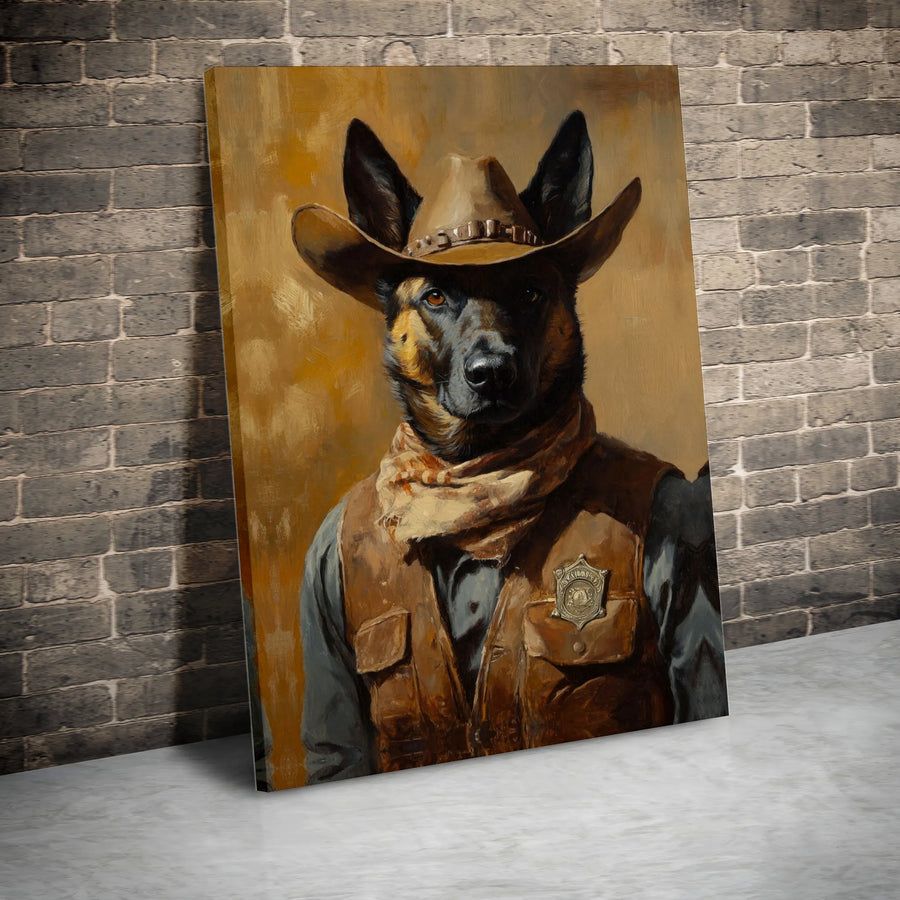 Cowboy German Shepherd Canvas Print | Vintage Western Sheriff Dog Art | Premium Fade-Resistant Print | Gift for Dog Lover