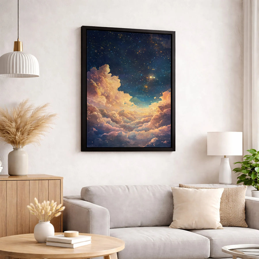 Celestial Starry Night Sky Canvas Wall Art | Glowing Clouds Galaxy Print | Premium Gallery Wrapped Decor | Dreamy Cosmic Home Office Gift
