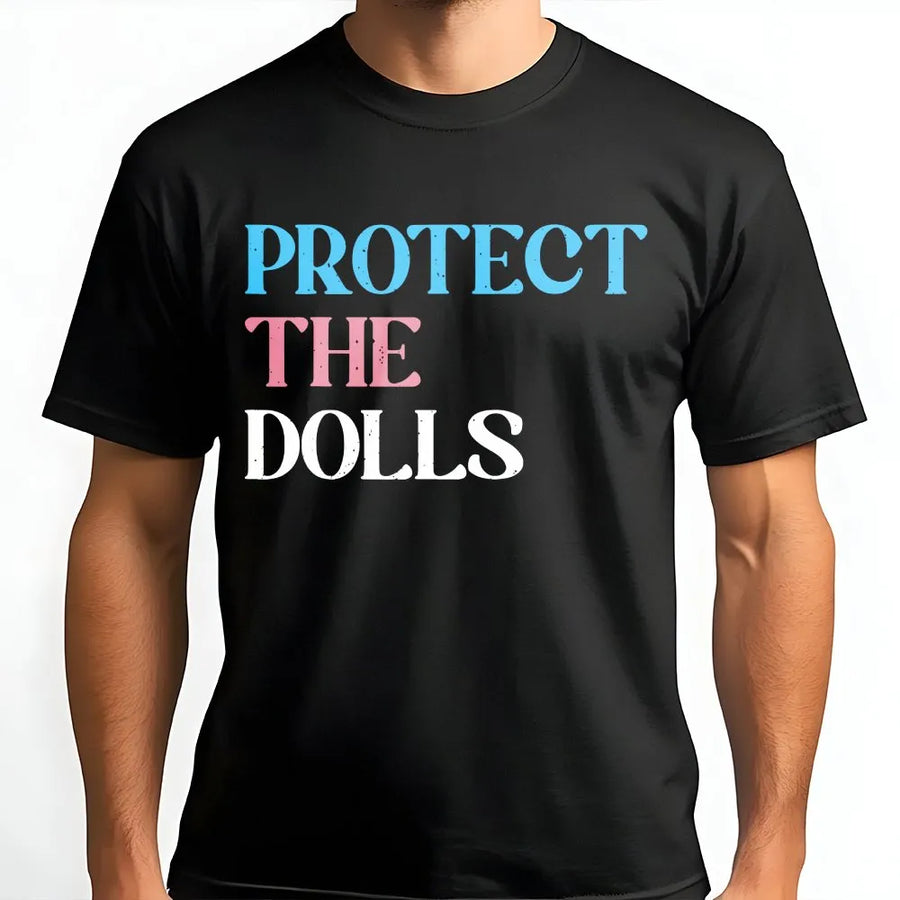 Protect The Dolls T-Shirt | Trans Pride Flag Colors Graphic | Premium 100% Cotton Tee | Human Rights Activist Gift for LGBTQ Supporters