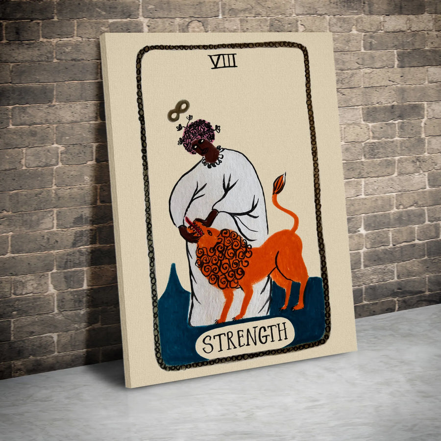 Strength Tarot Card Canvas Wall Art | Black Woman & Lion Illustration | Premium Fade-Resistant Gallery Print | Spiritual Home Decor Gift